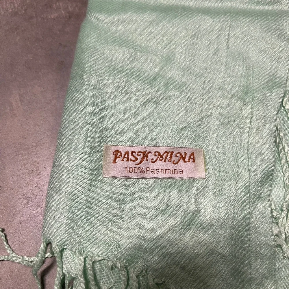 Pashmina Mint Green Scarf Wrap 100% Pashmina Fringed Shawl Lightweight Solid